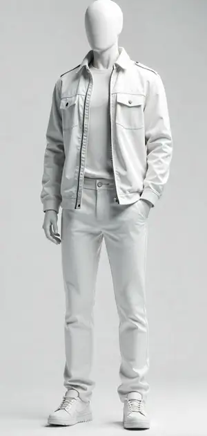 White casual jacket with flap pockets and matching trousers