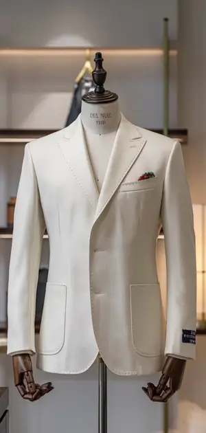 Classic white blazer for men with a pocket square.