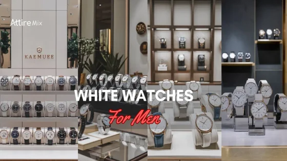 showcase of white watches for men in a luxury retail store
