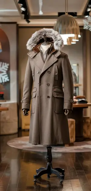 Taupe double-breasted winter coat for men