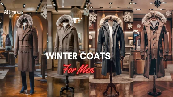 Winter coats for men in a store display.