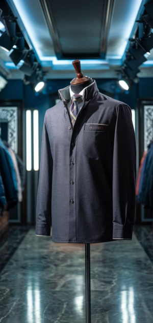 Dark navy formal winter shirt with a layered design and tie