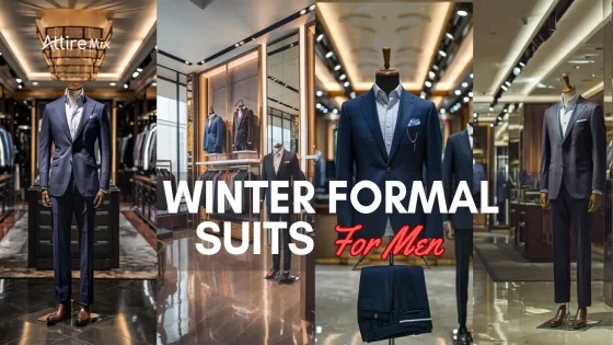 Winter formal suits for men displayed in luxurious and modern boutiques