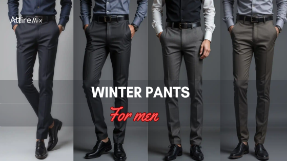 collection of stylish Winter Pants For men in various shades of grey, blue, and olive