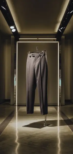 Single grey formal trouser on a mannequin in a minimalist store display
