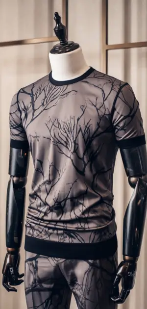 Artistic tree-patterned T-shirt for men in a modern style