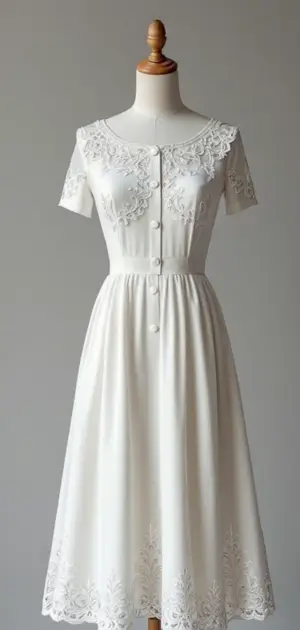 Ivory A-line dress with floral lace detailing