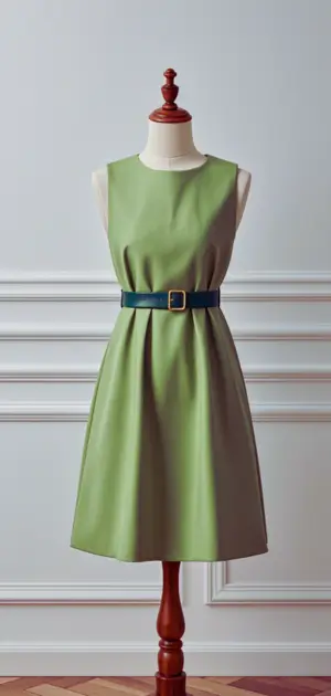 Sage green tiered chiffon dress with puff sleeves