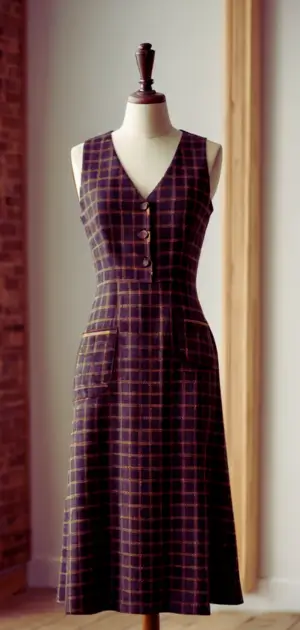 Women’s plaid mini dress with pockets.