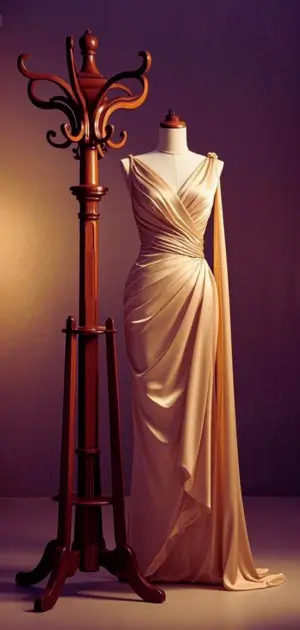 One-shoulder gold polyester dress for women.