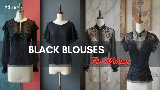 Black blouses for women showcasing lacework, embroidery, and trendy styles.