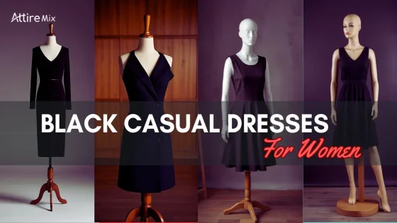 A selection of black casual dresses on display.
