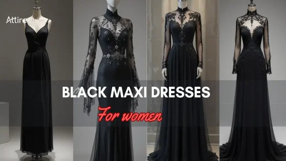 Varied styles of Black Maxi Dresses For women displayed in a row