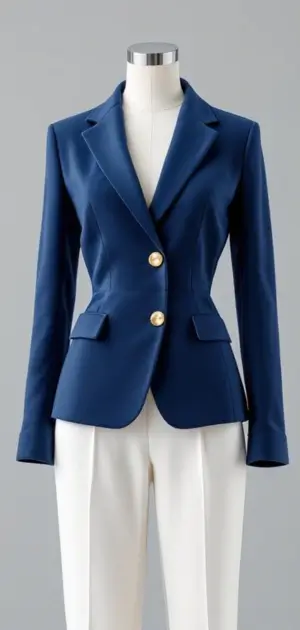 Deep blue blazer with gold buttons for women