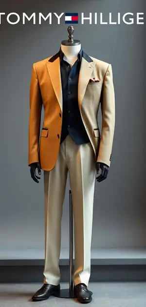 Beige and black blazer paired with cream trousers