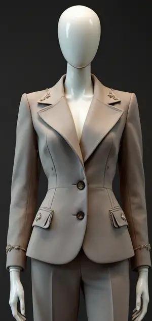 Beige fitted vintage blazer with embroidered pocket details