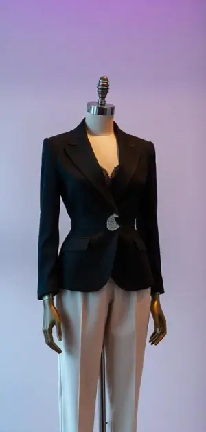 Black blazer with unique buckle belt for women