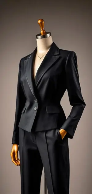 Black blazer with satin finish and fitted tailoring