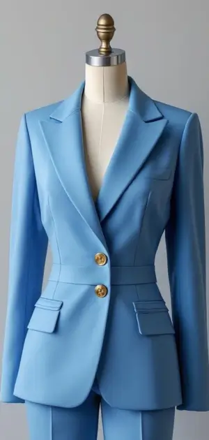 Light blue tailored blazer with gold buttons