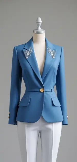 Blue blazer with embroidered collar details