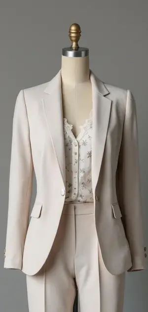 Off-white cotton blazer with ruffle sleeve details