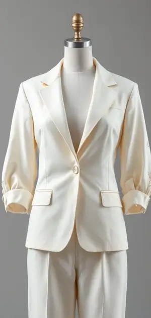 Cream blazer with three-quarter ruched sleeves
