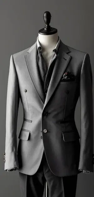 A grey Tommy Hilfiger suit displayed on a mannequin