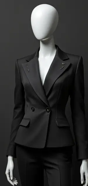 Black double-breasted vintage blazer on a mannequin