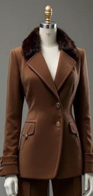 Brown tailored blazer with fur-trimmed lapels