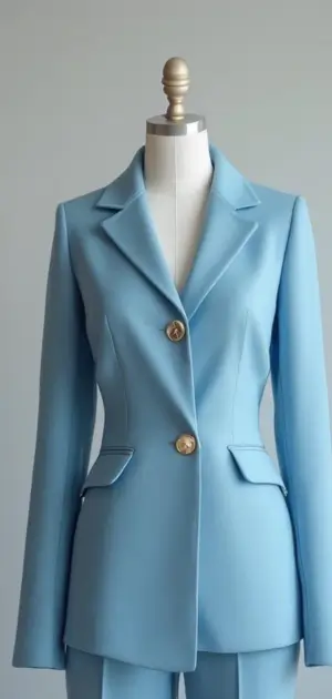 Light blue blazer with minimal gold-button detail
