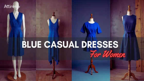 Collection of blue casual dresses in various styles