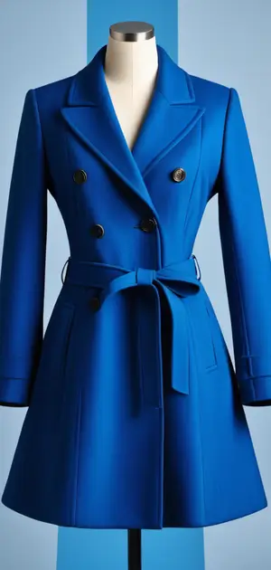 Double-breasted blue coat with belt