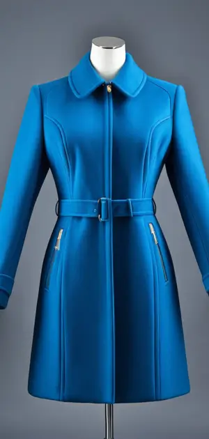 Zip-up blue coat with belted waist