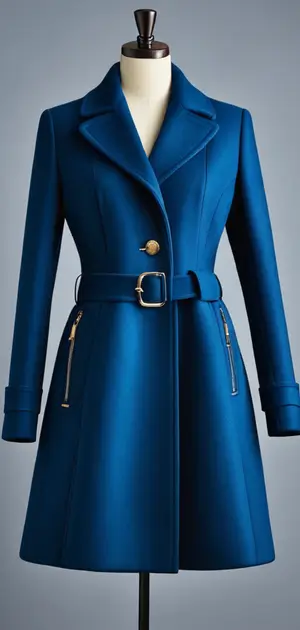 Blue belted coat with gold hardware