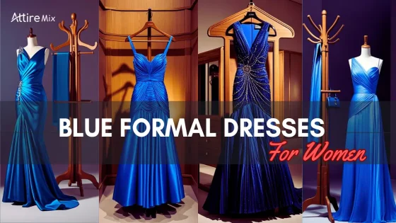 Elegant blue formal dresses for women at a wedding.