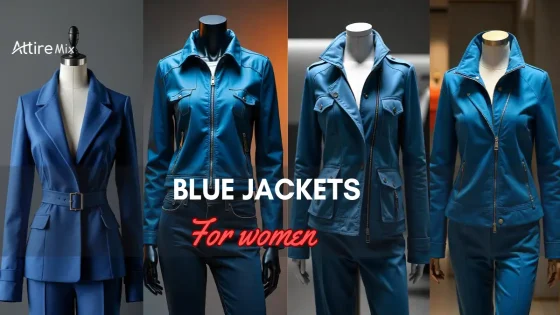 Variety of stylish Blue Jackets For Women displayed on mannequins