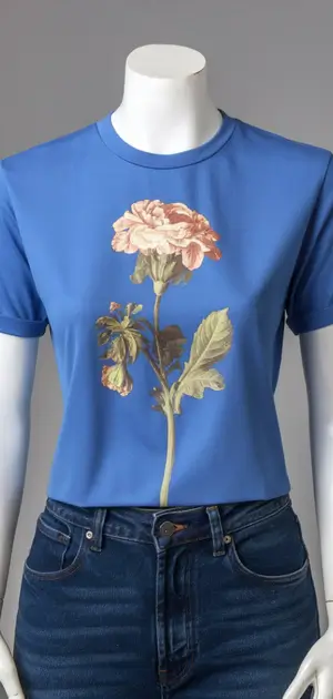 Blue t-shirt with large botanical print