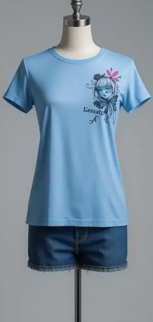 Light blue t-shirt with anime-style character print