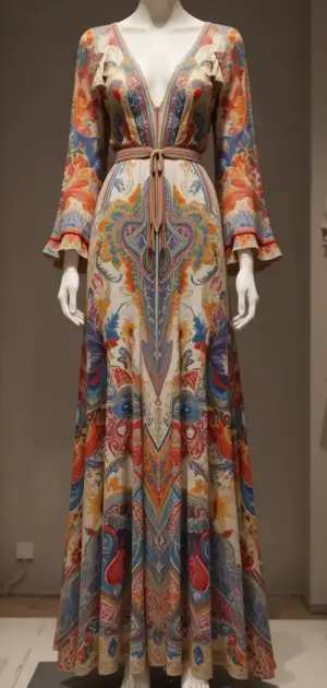 Vibrant bohemian maxi dress with central pattern