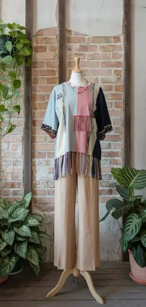 Mannequin displays a Bohemian T-shirt with intricate embroidery