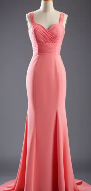 Coral gown with pleated details
