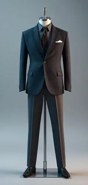 A dark grey Calvin Klein blazer with matching trousers and tie