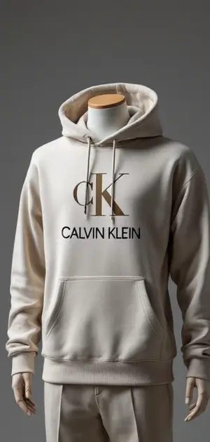 Cream Calvin Klein hoodie with gold "CK" logo and branding