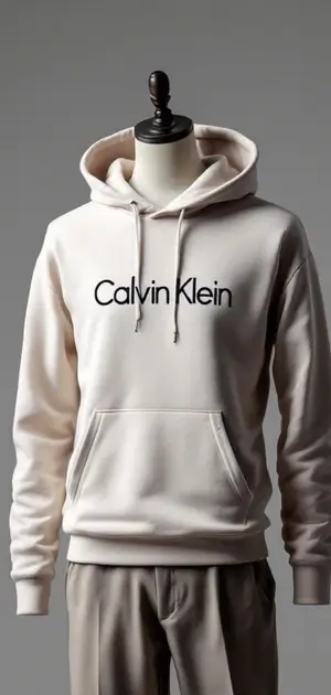 Cream Calvin Klein hoodie with full brand logo for men