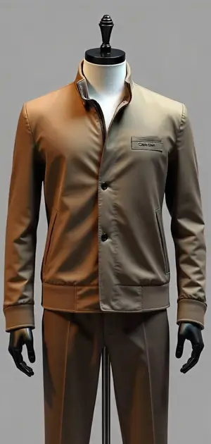 Tan Calvin Klein jacket with tailored trousers
