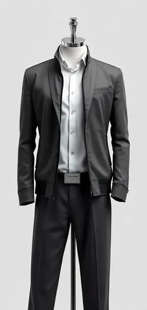 Charcoal-grey Calvin Klein jacket styled with white