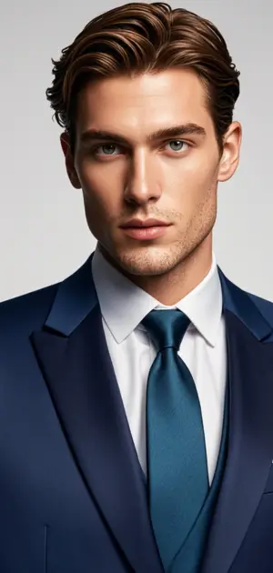 navy Calvin Klein tie with a blue dress shirt and tie bar