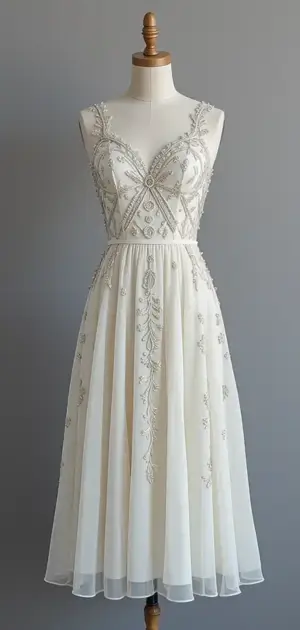 Sleeveless white A-line dress with delicate embroidery