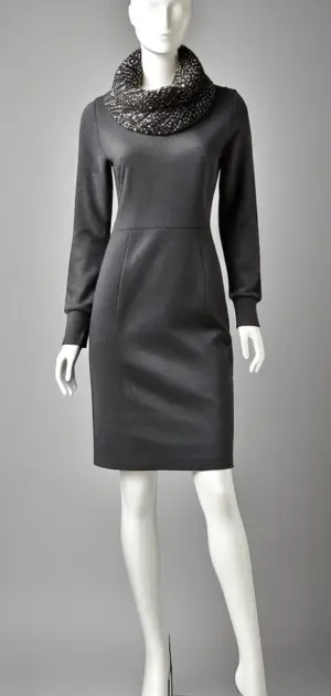 Black winter dress with textured scarf