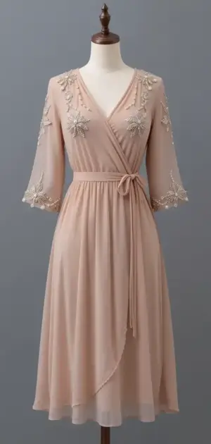 Lavender wrap dress with embroidery